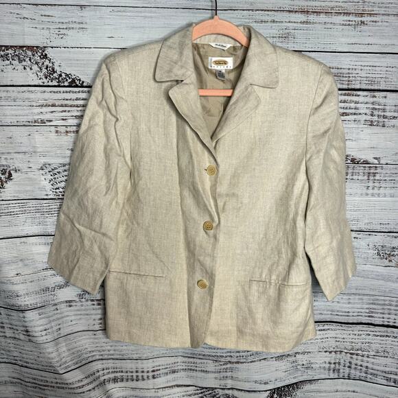 Talbots 10P Beige 100% Irish Linen Blazer Jacket 3 Button Classic Lined - Picture 1 of 3